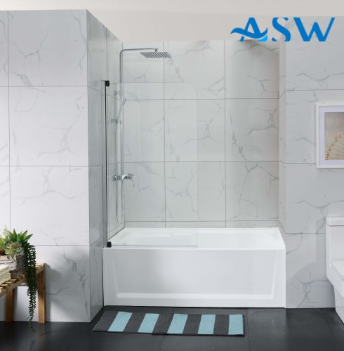 Frameless Shower Screen Pivot Swing Panel with curved corner Bathtub 1500H x 850W 6mm