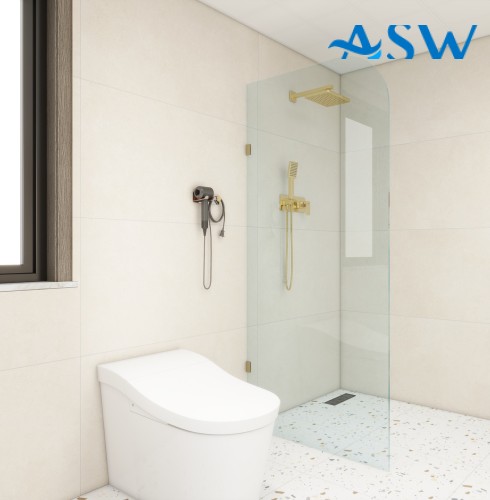 Frameless Shower Screen Fixed Free Standing Panel 2050H with Radius corner 200mm