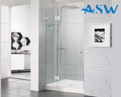Frameless Shower Screen Wall to Wall Hinge Panel and Door 2000H pre-drilled holes glass