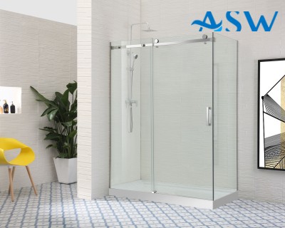 Frameless Shower Screen Corner Fixed Panel & Sliding Door & Return 2000H