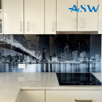 Toughened glass splashback with custom digital print