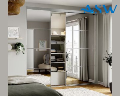 Frameless Sliding Wardrobe Doors Mirror with Horizontal Strips