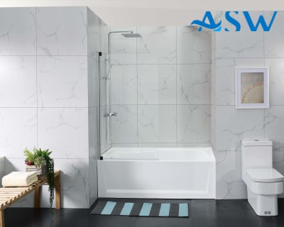 Frameless Shower Screen Pivot Swing Panel with curved corner Bathtub 1500H x 850W 6mm