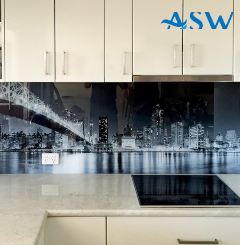 Toughened glass splashback with custom digital print
