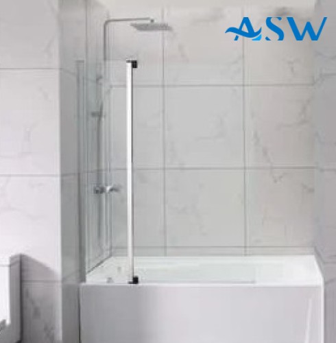 Frameless Shower Screen Chrome Fixed & Pivot panel Bathtub 1500H with wall channel