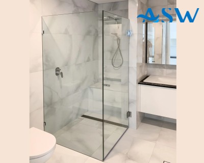 Frameless Shower Screen Corner Door hinged of wall & Return 2050H