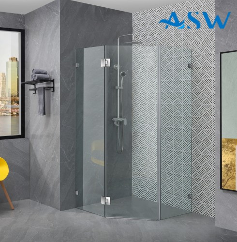 Frameless Shower Screen Diamond Shape with Hinged Door 2000H Pre-Drilled