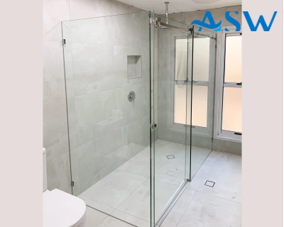 Frameless Shower Screen Corner Fixed Panel & Sliding Door & Return 2050H