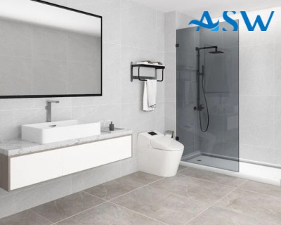 Frameless Shower Screen Fixed Grey Glass Panel 2000H pre-drilled