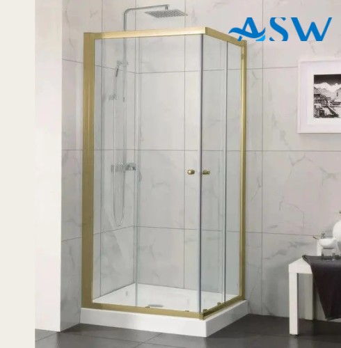 Semi Frameless Shower Screen Corner Entry with Double Sliding Doors 1900H adjustable (Brushed Gold)