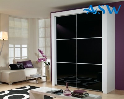 Fully Framed Sliding Wardrobe Doors Black Glass with Horizontal Strips