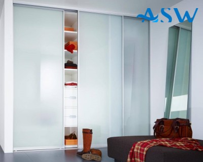 Slim Line Framed Sliding Wardrobe Doors Translucent Frosted Glass