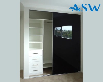 Frameless Sliding Wardrobe Doors Black Glass Finish