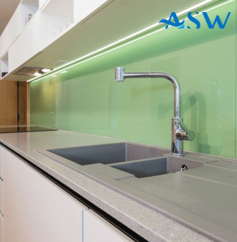 Custom made painted toughened glass splashback