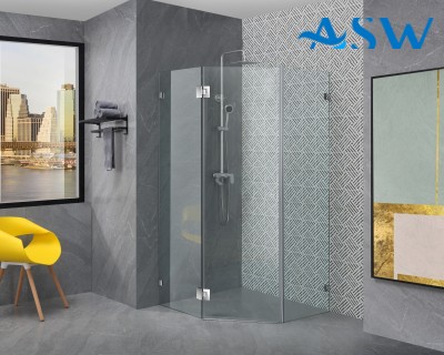 Frameless Shower Screen Diamond Shape with Hinged Door 2000H Pre-Drilled