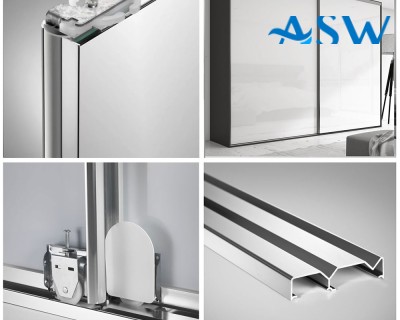 Frameless Sliding Wardrobe Doors Greenish White Glass With Horizontal Strips