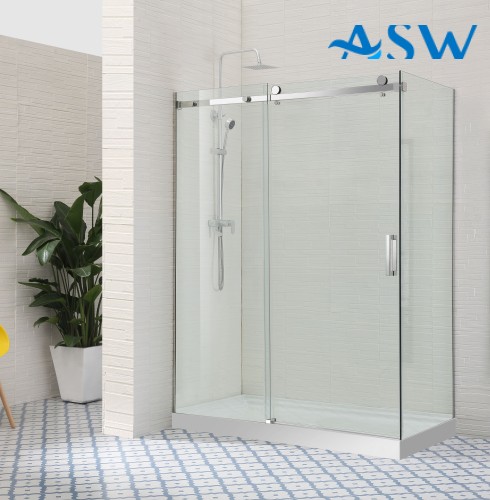 Frameless Shower Screen Corner Fixed Panel & Sliding Door & Return 2000H