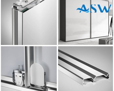 Frameless Sliding Wardrobe Doors Grey Mirror with Horizontal Strips