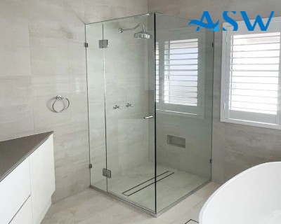 Frameless Shower Screen Corner Hinge Panel & Door & Return 2050H