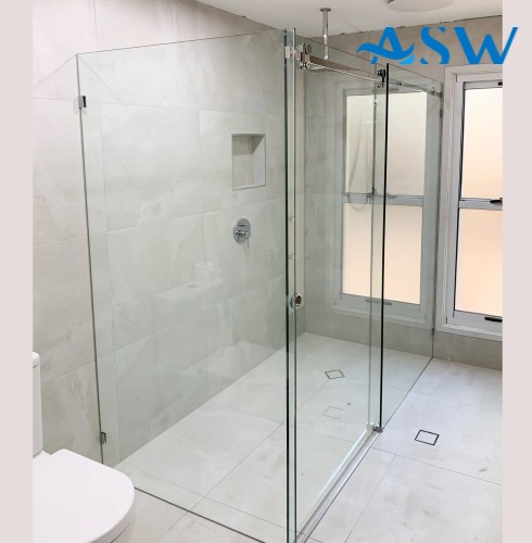 Frameless Shower Screen Corner Fixed Panel & Sliding Door & Return 2050H