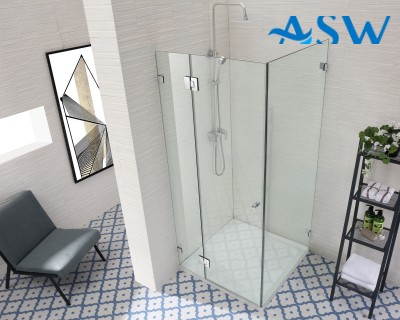 Frameless Shower Screen Corner Hinge Panel & Door & Return 2000H pre-drilled holes glass