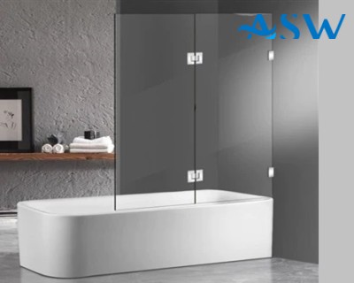 Frameless Shower Screen Hinge Panel & Door Bathtub 1500H pre-drilled glass