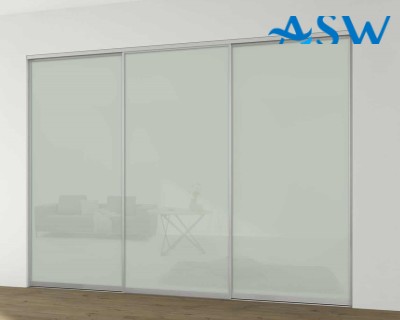 Slim Line Framed Sliding Wardrobe Doors Greenish White Glass