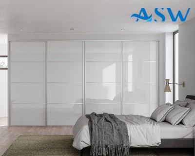 Fully Framed Sliding Wardrobe Doors Super White Glass with Horizontal Strips