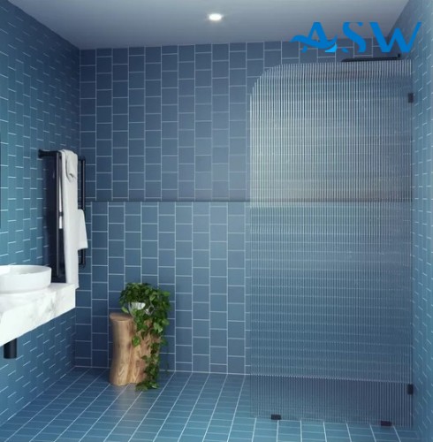 Ultra Clear Screen Fluted Glass 2050H with left Radius Corner 200mm