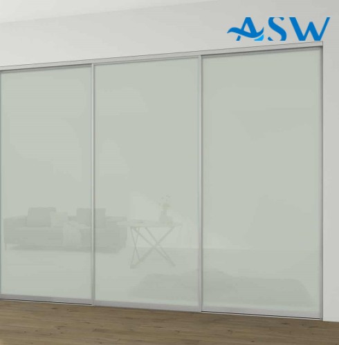 Slim Line Framed Sliding Wardrobe Doors Greenish White Glass