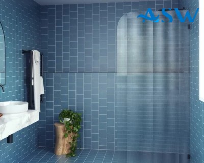 Ultra Clear Screen Fluted Glass 2050H with left Radius Corner 200mm