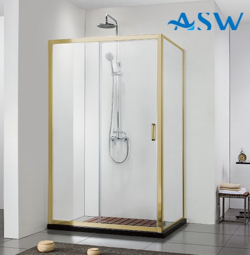 Semi Frameless Shower Screen Corner shape with Sliding Door 1900H adjustable (Brushed Gold)