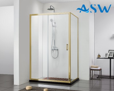Semi Frameless Shower Screen Corner shape with Sliding Door 1900H adjustable (Brushed Gold)