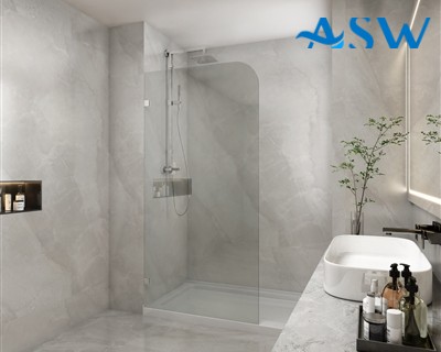 Frameless Shower Screen Fixed Free Standing Panel 2000H pre-drilled with curved corner R200mm