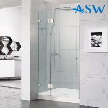 Frameless Shower Screen Wall to Wall Hinge Panel and Door 2000H pre-drilled holes glass