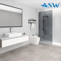 Frameless Shower Screen Fixed Grey Glass Panel 2000H pre-drilled