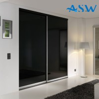 Slim Line Framed Sliding Wardrobe Doors Black Glass Finish