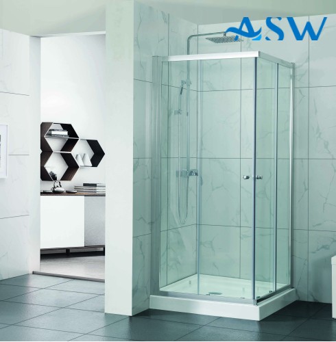 Semi Frameless Shower Screen Corner Entry with Double Sliding Doors 1900H adjustable