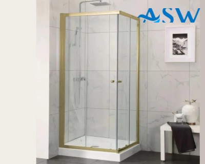 Semi Frameless Shower Screen Corner Entry with Double Sliding Doors 1900H adjustable (Brushed Gold)