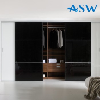 Frameless Sliding Wardrobe Doors Black Glass With Horizontal Strips