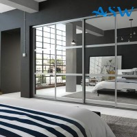 Slim Line Framed Sliding Wardrobe Doors Mirror With Horizontal Strips