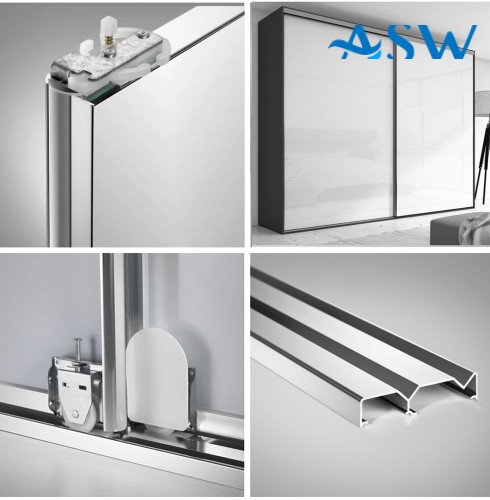 Frameless Sliding Wardrobe Doors Greenish White Glass With Horizontal Strips