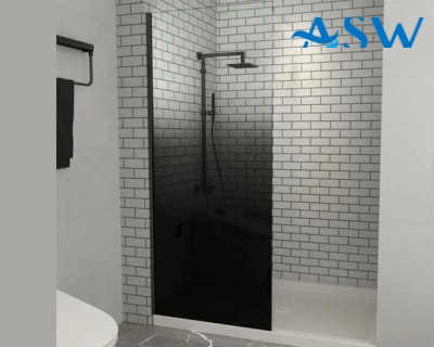 Frameless Shower Screen Fixed Panel Fading Black with matt black channel 2000H