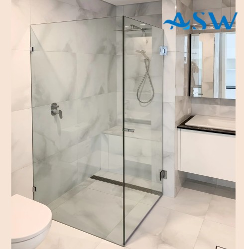 Frameless Shower Screen Corner Door hinged of wall & Return 2000H pre-drilled holes glass
