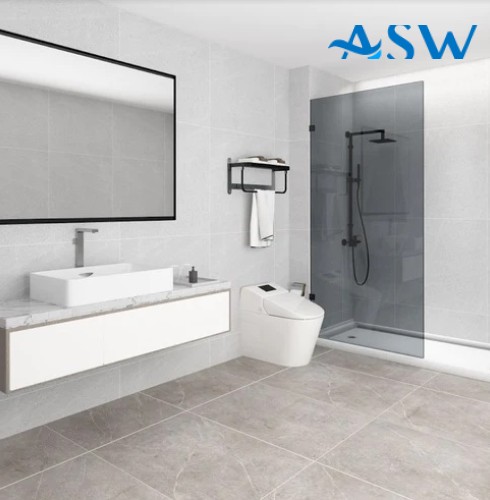 Frameless Shower Screen Fixed Grey Glass Panel 2000H pre-drilled