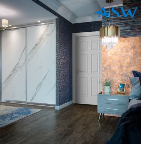 Fully Framed Sliding Wardrobe Doors Textured Marble Finish