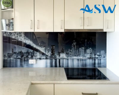 Toughened glass splashback with custom digital print