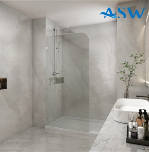 Frameless Shower Screen Fixed Free Standing Panel 2000H pre-drilled with curved corner R200mm