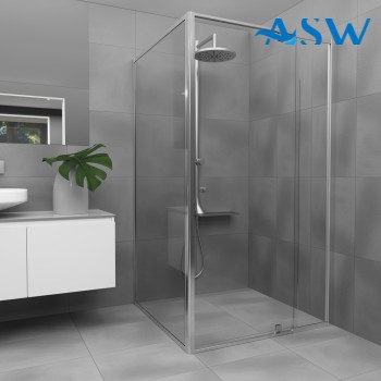 Semi Frameless Shower Screen Corner With Magnetic Pivot Door and Return 1950H adjustable