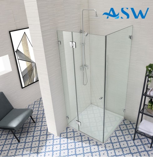 Frameless Shower Screen Corner Hinge Panel & Door & Return 2000H pre-drilled holes glass